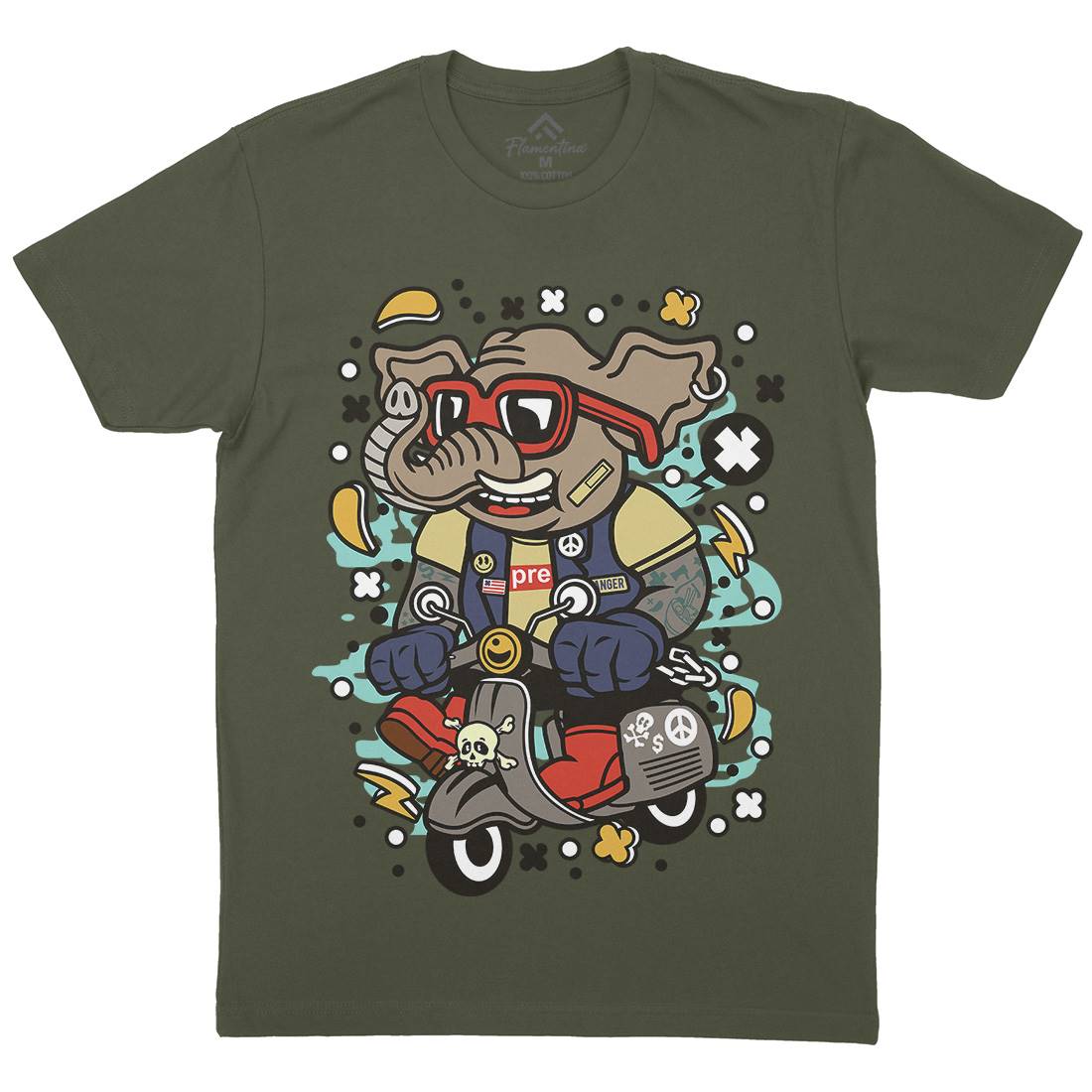 Elephant Scooter Mens Crew Neck T-Shirt Motorcycles C544