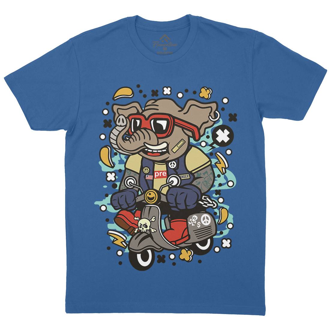 Elephant Scooter Mens Crew Neck T-Shirt Motorcycles C544