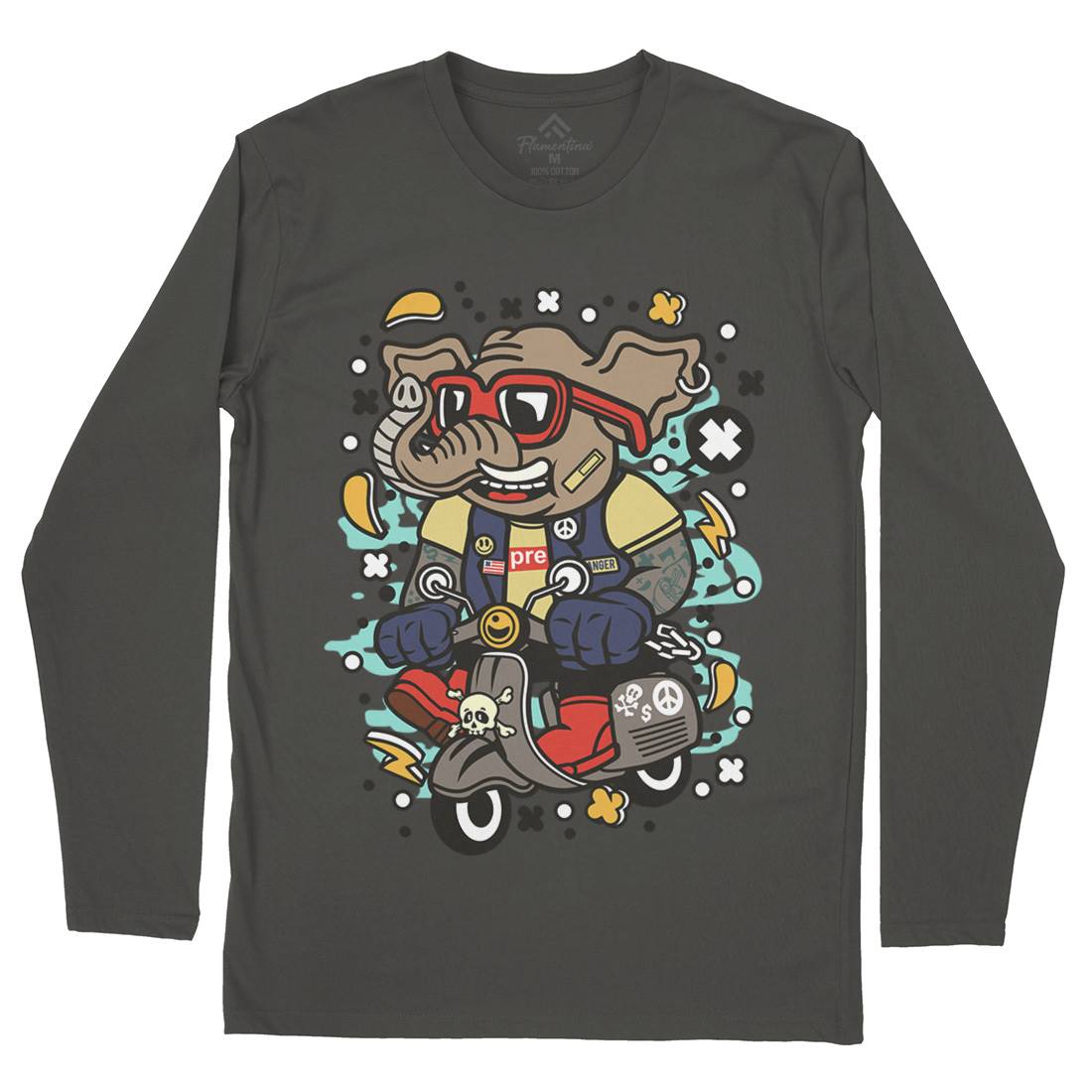 Elephant Scooter Mens Long Sleeve T-Shirt Motorcycles C544