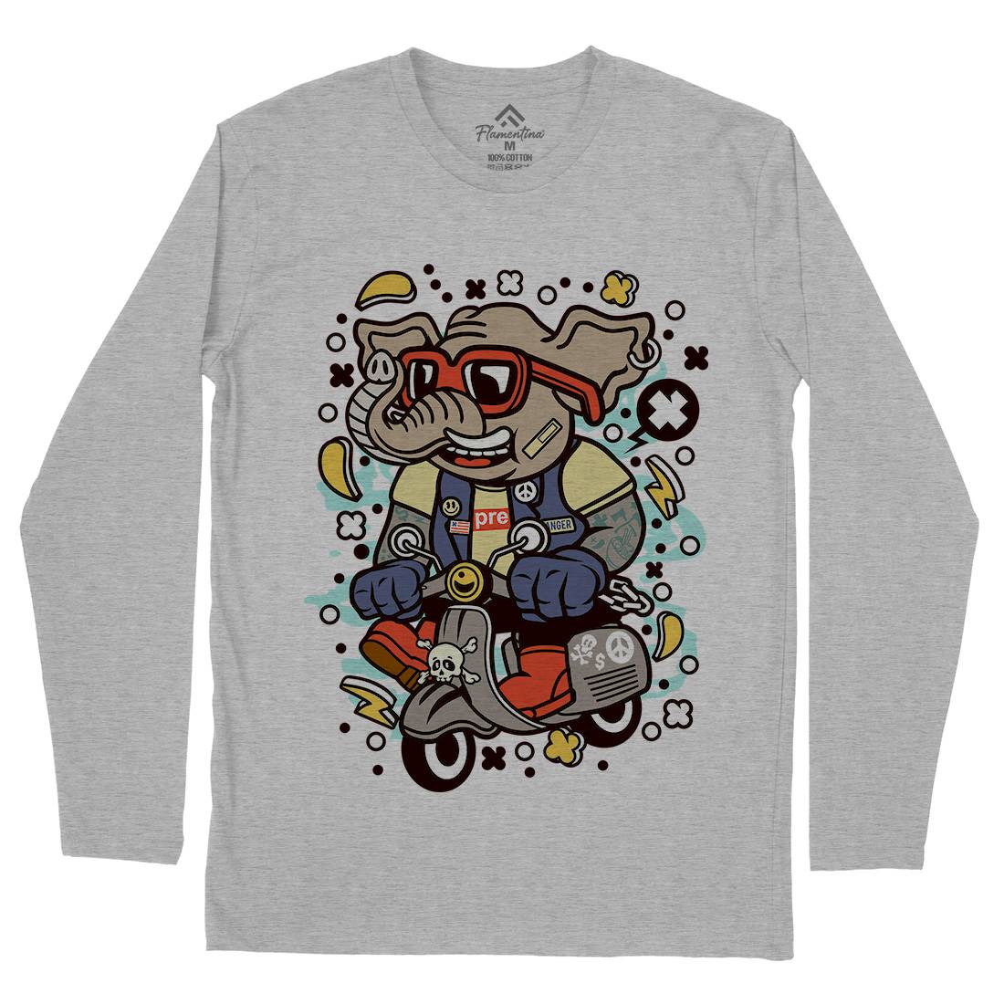 Elephant Scooter Mens Long Sleeve T-Shirt Motorcycles C544