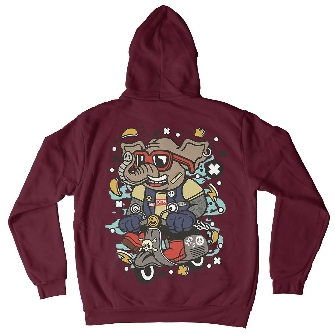 Elephant Scooter Mens Hoodie With Pocket Motorcycles C544