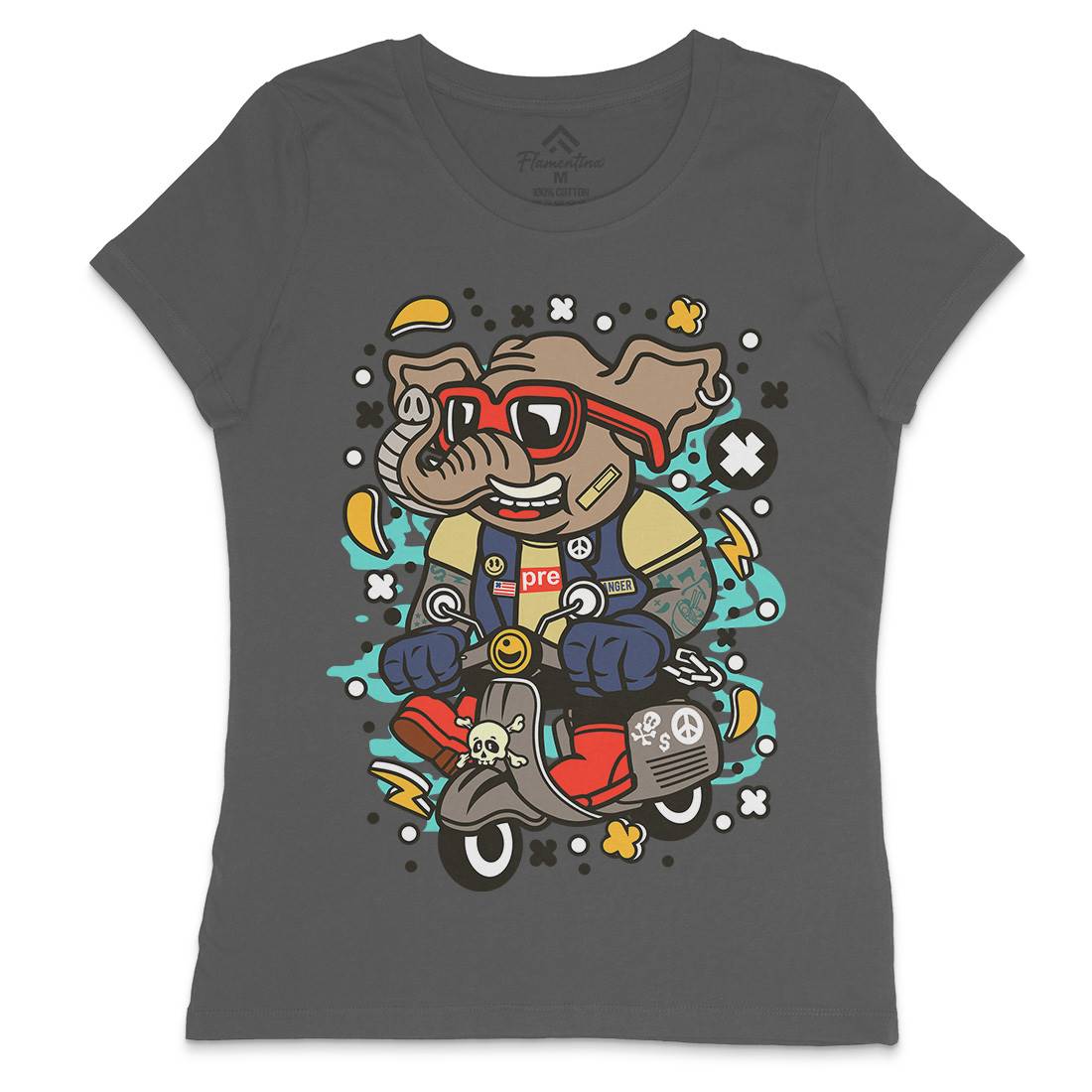 Elephant Scooter Womens Crew Neck T-Shirt Motorcycles C544