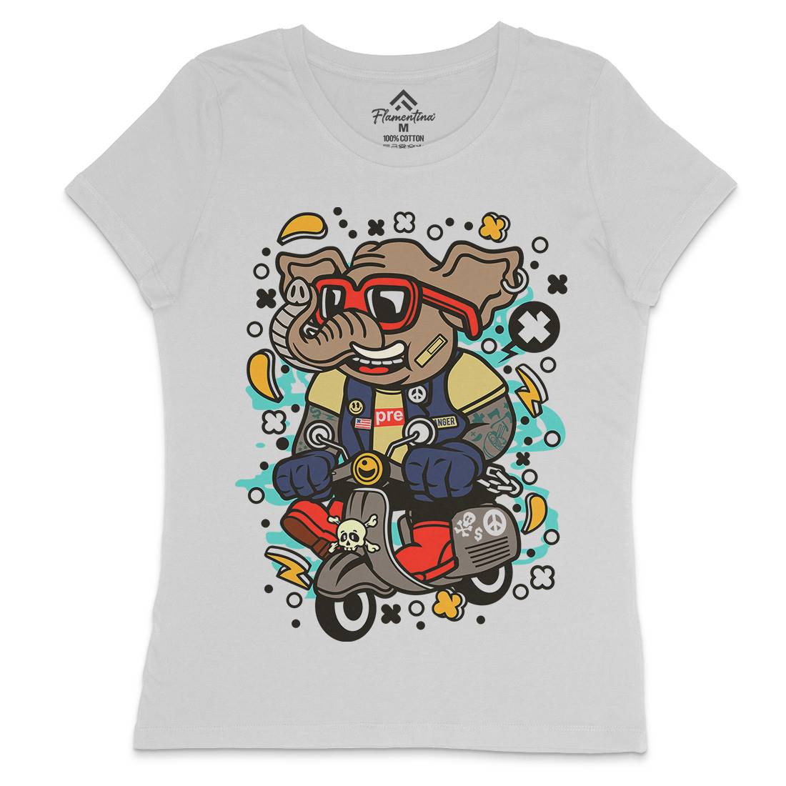 Elephant Scooter Womens Crew Neck T-Shirt Motorcycles C544