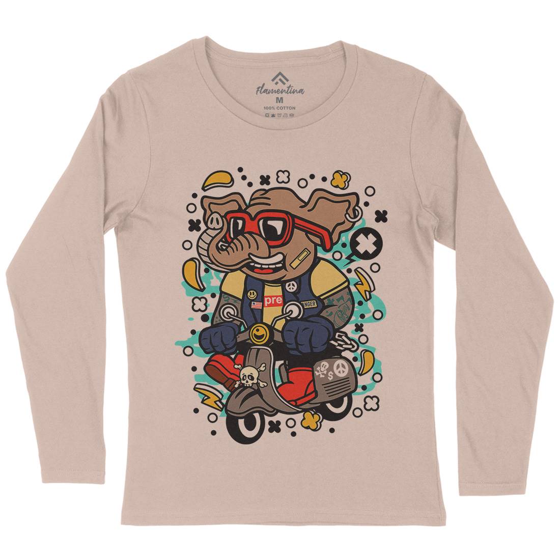 Elephant Scooter Womens Long Sleeve T-Shirt Motorcycles C544