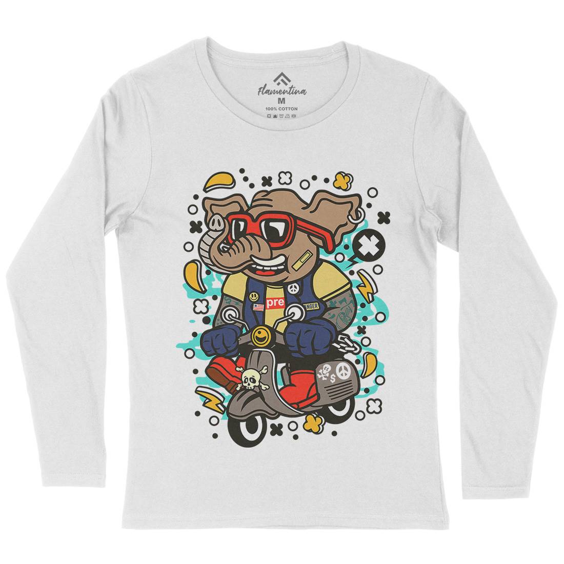 Elephant Scooter Womens Long Sleeve T-Shirt Motorcycles C544