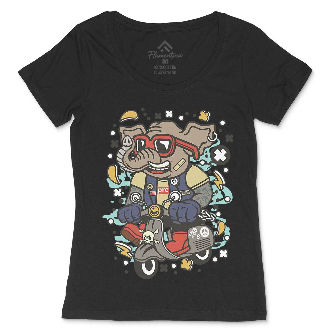 Elephant Scooter Womens Scoop Neck T-Shirt Motorcycles C544