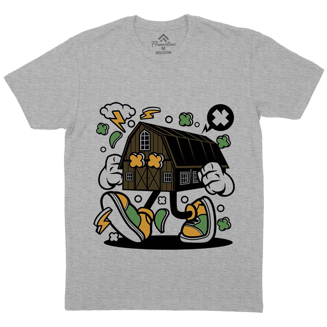 Farm House Mens Organic Crew Neck T-Shirt Retro C545