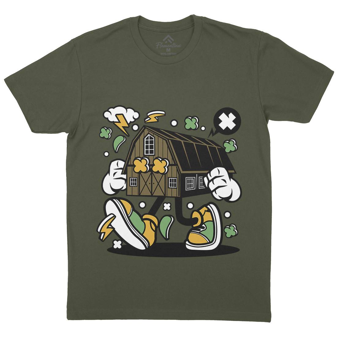 Farm House Mens Organic Crew Neck T-Shirt Retro C545