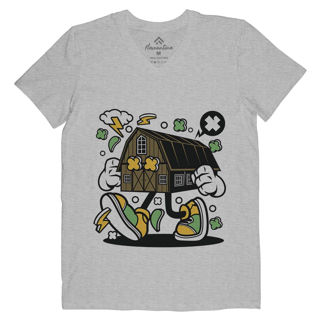 Farm House Mens Organic V-Neck T-Shirt Retro C545
