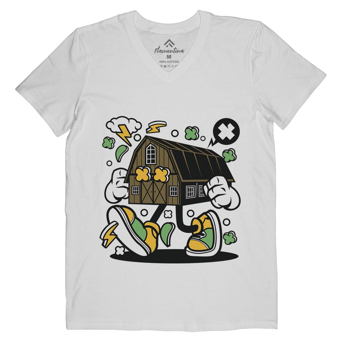 Farm House Mens Organic V-Neck T-Shirt Retro C545