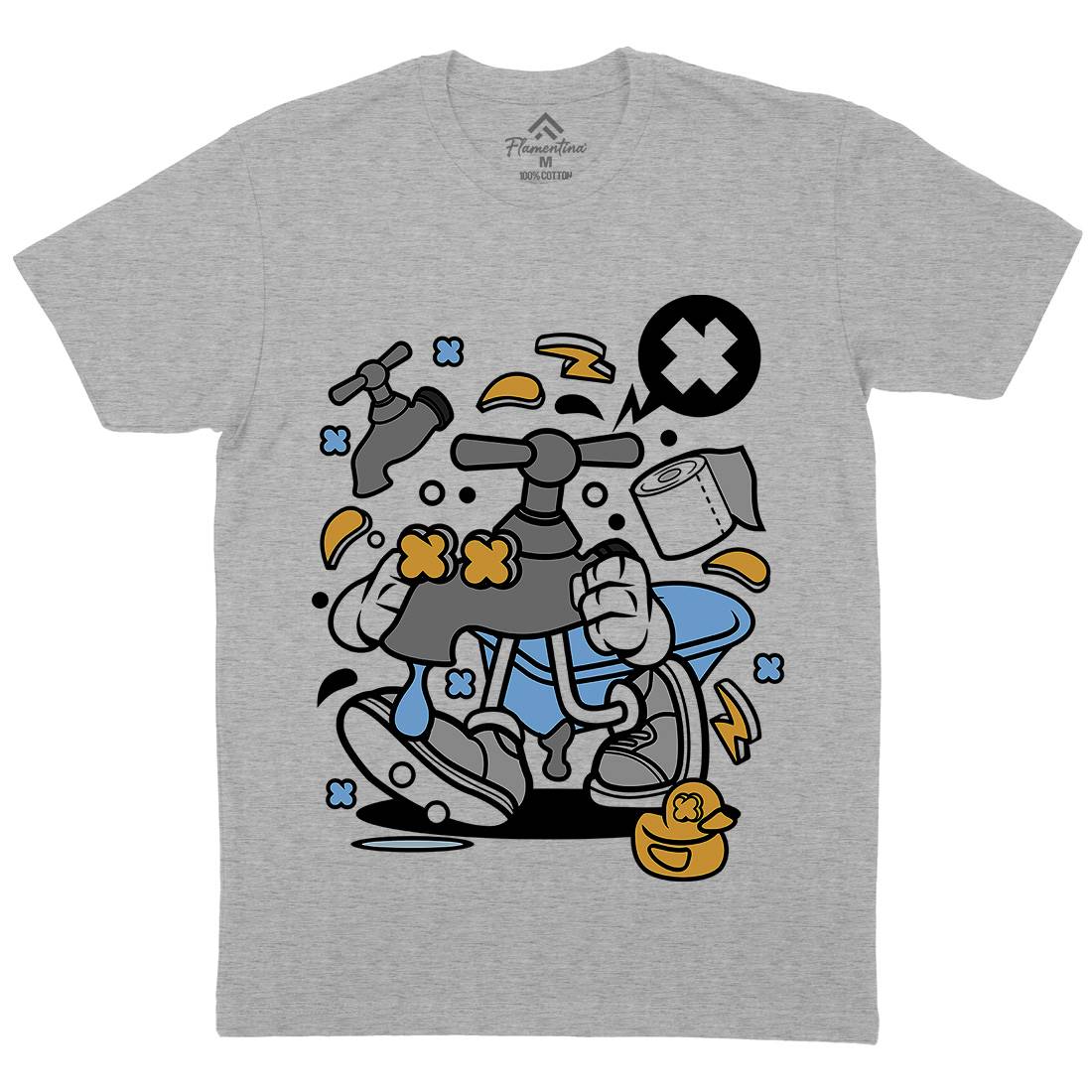 Faucet Mens Organic Crew Neck T-Shirt Retro C546