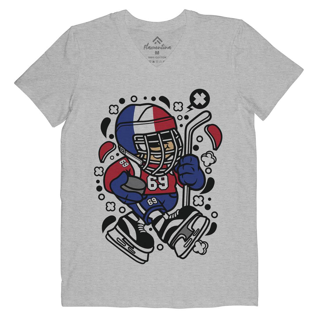 France Hockey Kid Mens Organic V-Neck T-Shirt Sport C548