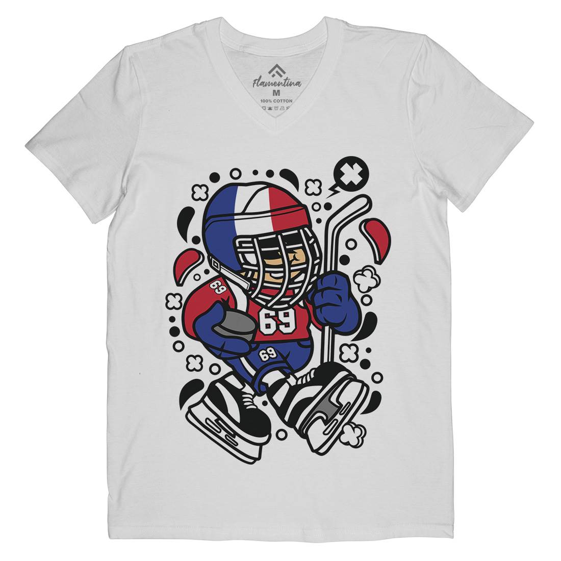 France Hockey Kid Mens Organic V-Neck T-Shirt Sport C548