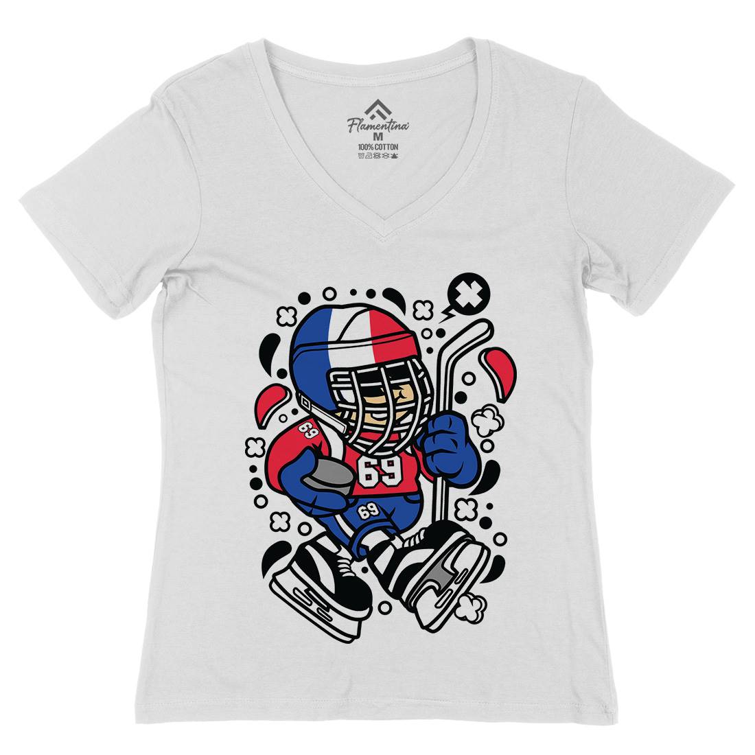 France Hockey Kid Womens Organic V-Neck T-Shirt Sport C548