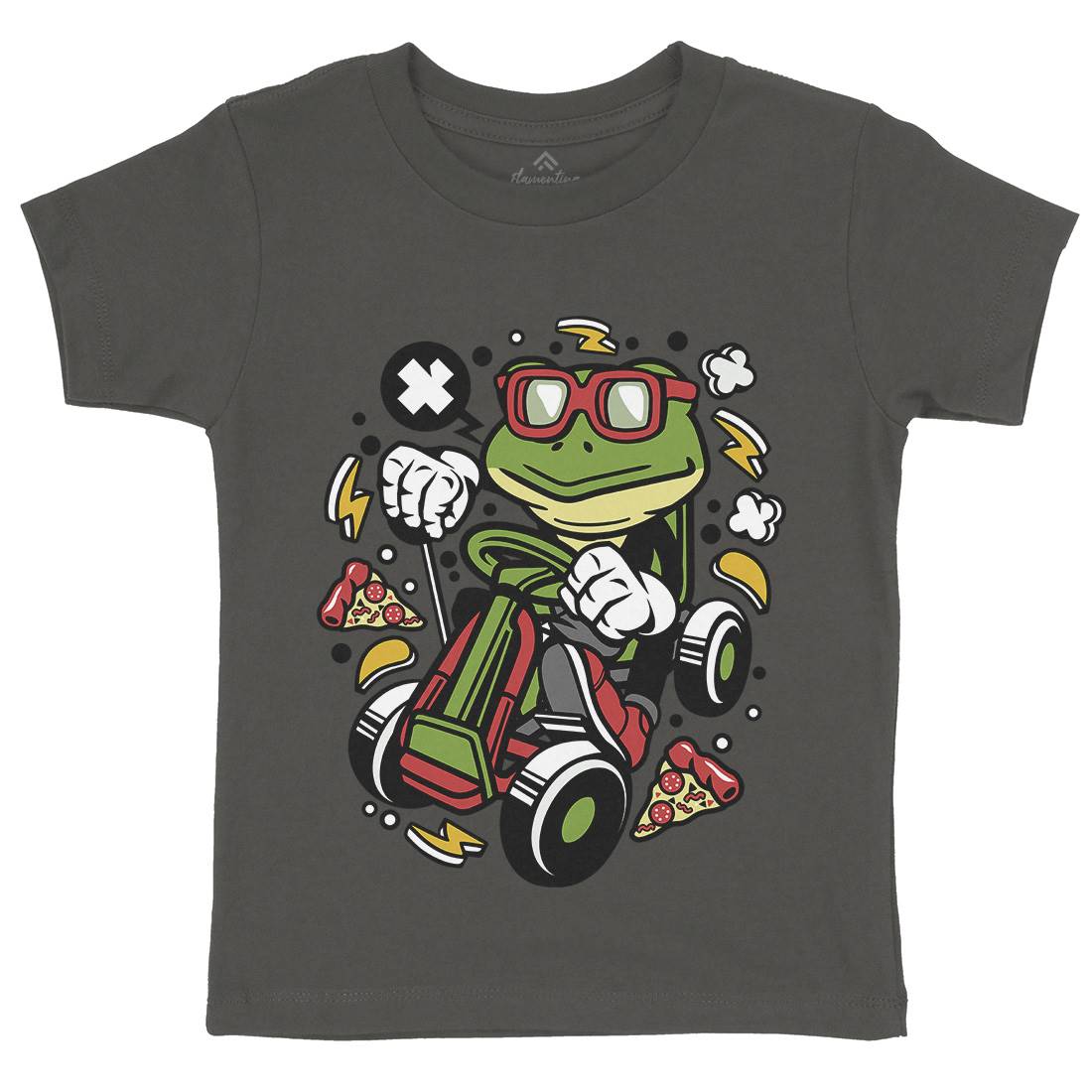 Frog Go-Kart Racer Kids Organic Crew Neck T-Shirt Sport C549