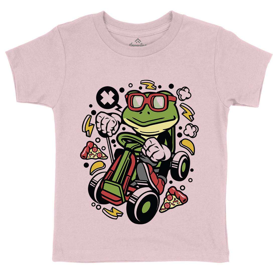 Frog Go-Kart Racer Kids Crew Neck T-Shirt Sport C549