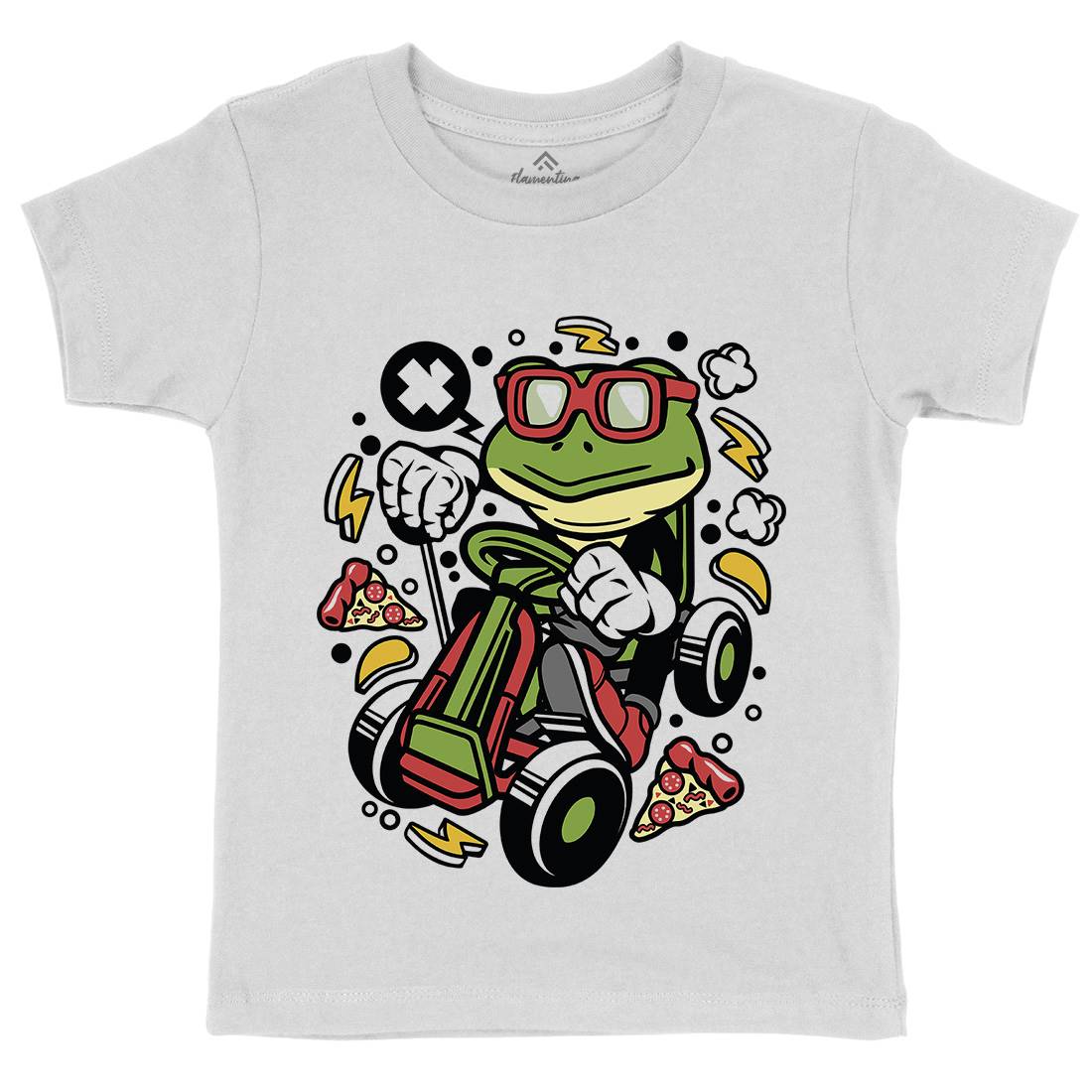 Frog Go-Kart Racer Kids Crew Neck T-Shirt Sport C549