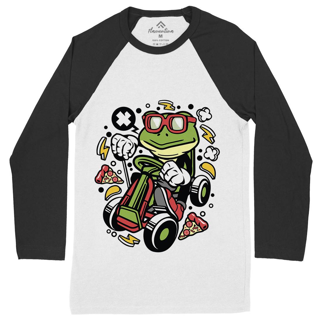 Frog Go-Kart Racer Mens Long Sleeve Baseball T-Shirt Sport C549