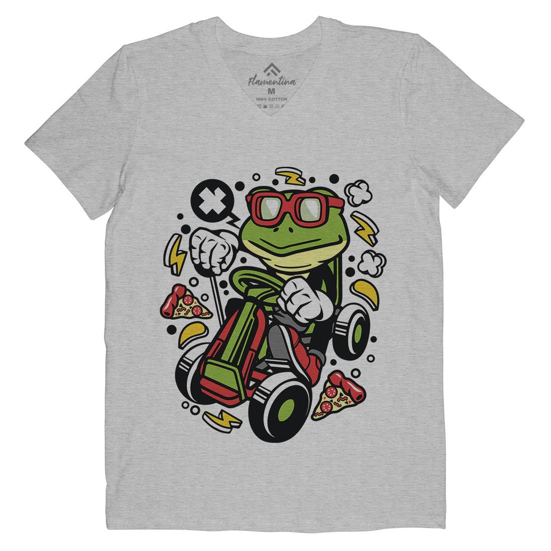 Frog Go-Kart Racer Mens V-Neck T-Shirt Sport C549