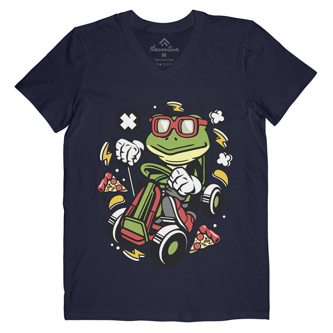 Frog Go-Kart Racer Mens V-Neck T-Shirt Sport C549