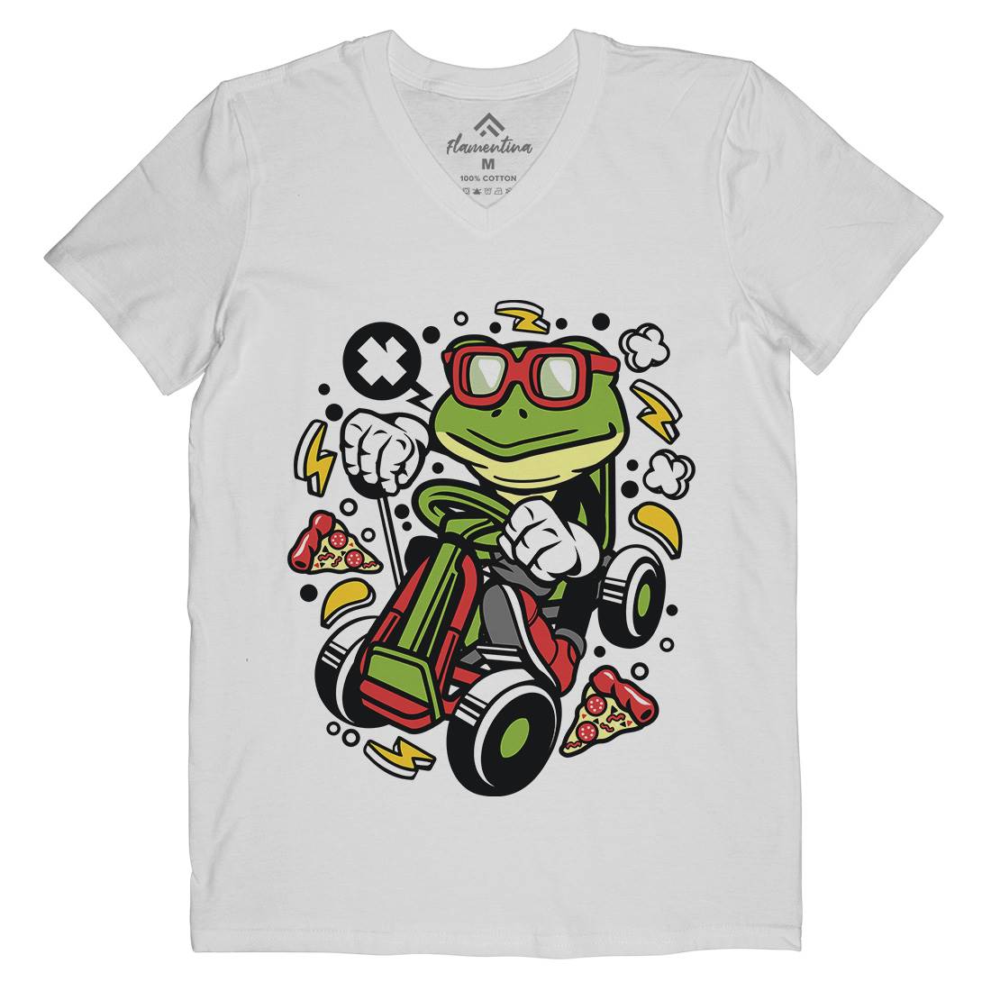 Frog Go-Kart Racer Mens Organic V-Neck T-Shirt Sport C549