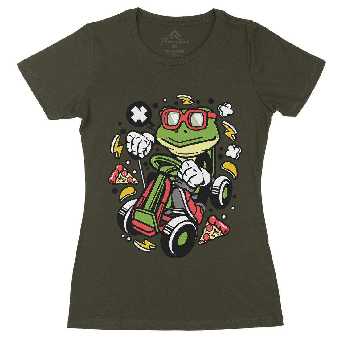 Frog Go-Kart Racer Womens Organic Crew Neck T-Shirt Sport C549