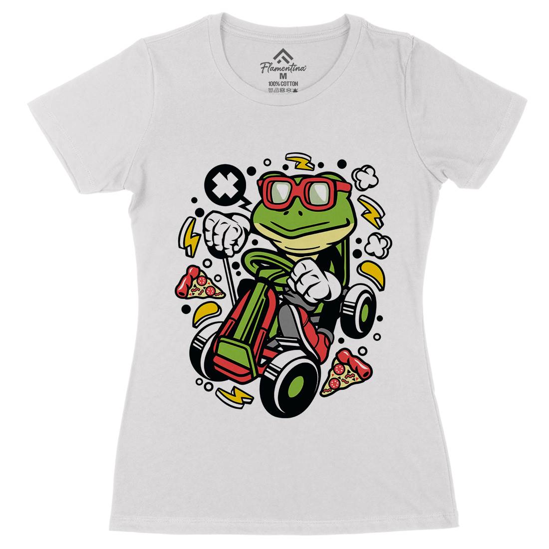 Frog Go-Kart Racer Womens Organic Crew Neck T-Shirt Sport C549
