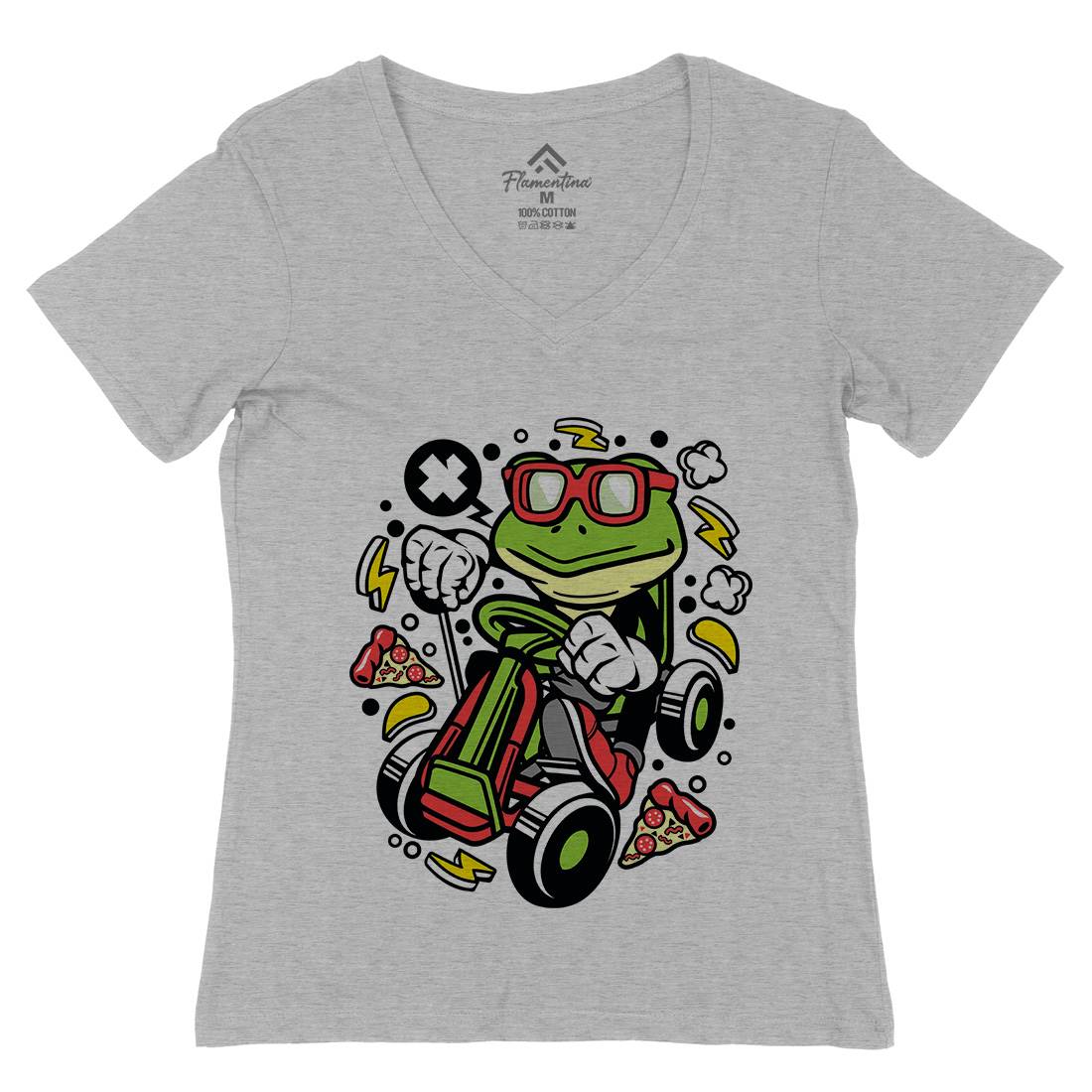 Frog Go-Kart Racer Womens Organic V-Neck T-Shirt Sport C549