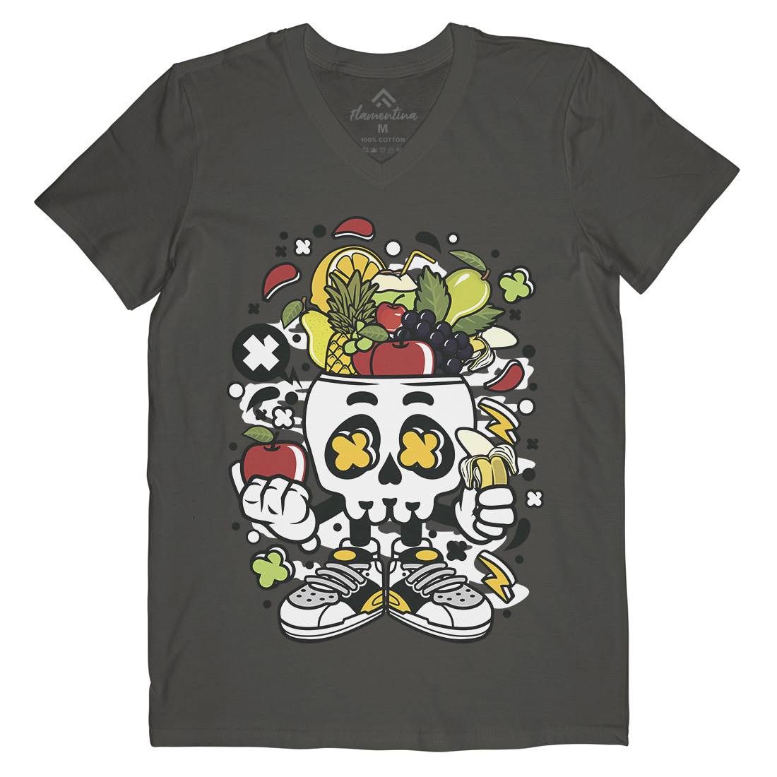 Fruit Skull Head Mens V-Neck T-Shirt Food C550