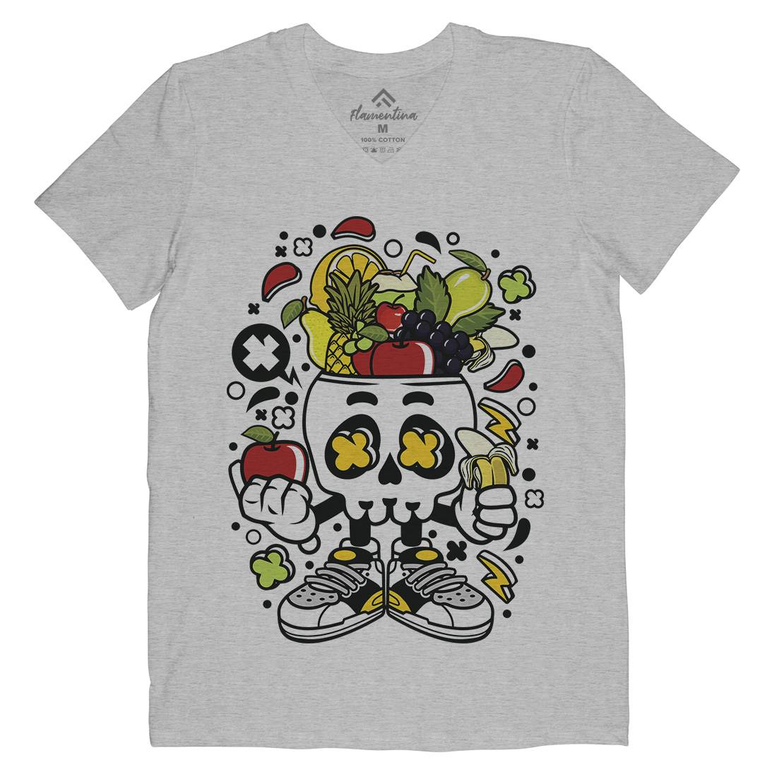 Fruit Skull Head Mens Organic V-Neck T-Shirt Food C550
