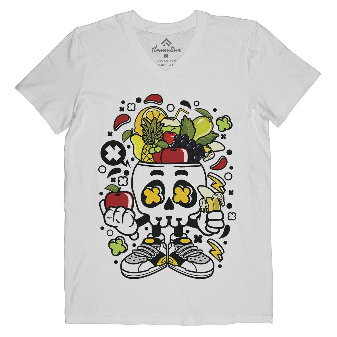 Fruit Skull Head Mens V-Neck T-Shirt Food C550