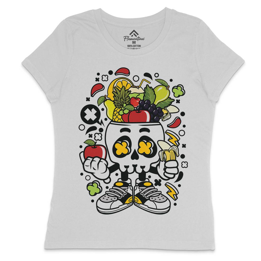 Fruit Skull Head Womens Crew Neck T-Shirt Food C550