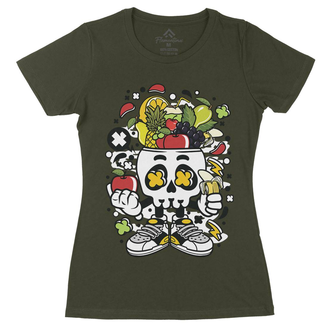 Fruit Skull Head Womens Organic Crew Neck T-Shirt Food C550