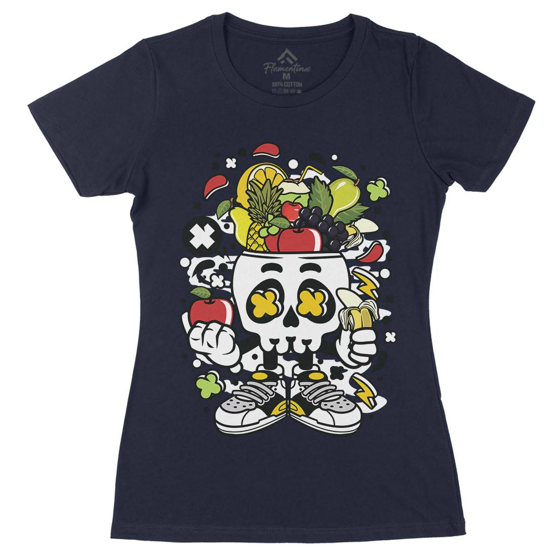 Fruit Skull Head Womens Organic Crew Neck T-Shirt Food C550