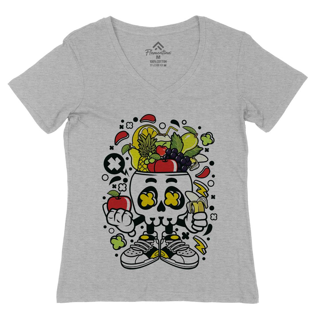 Fruit Skull Head Womens Organic V-Neck T-Shirt Food C550