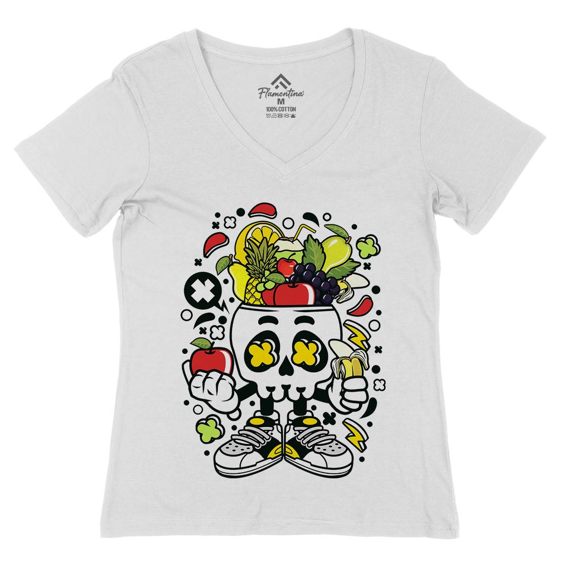 Fruit Skull Head Womens Organic V-Neck T-Shirt Food C550