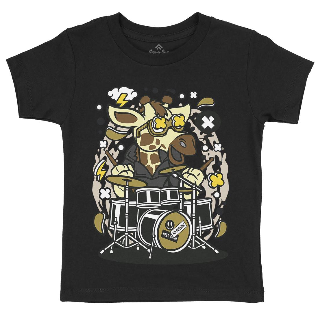 Giraffe Drummer Kids Organic Crew Neck T-Shirt Music C552