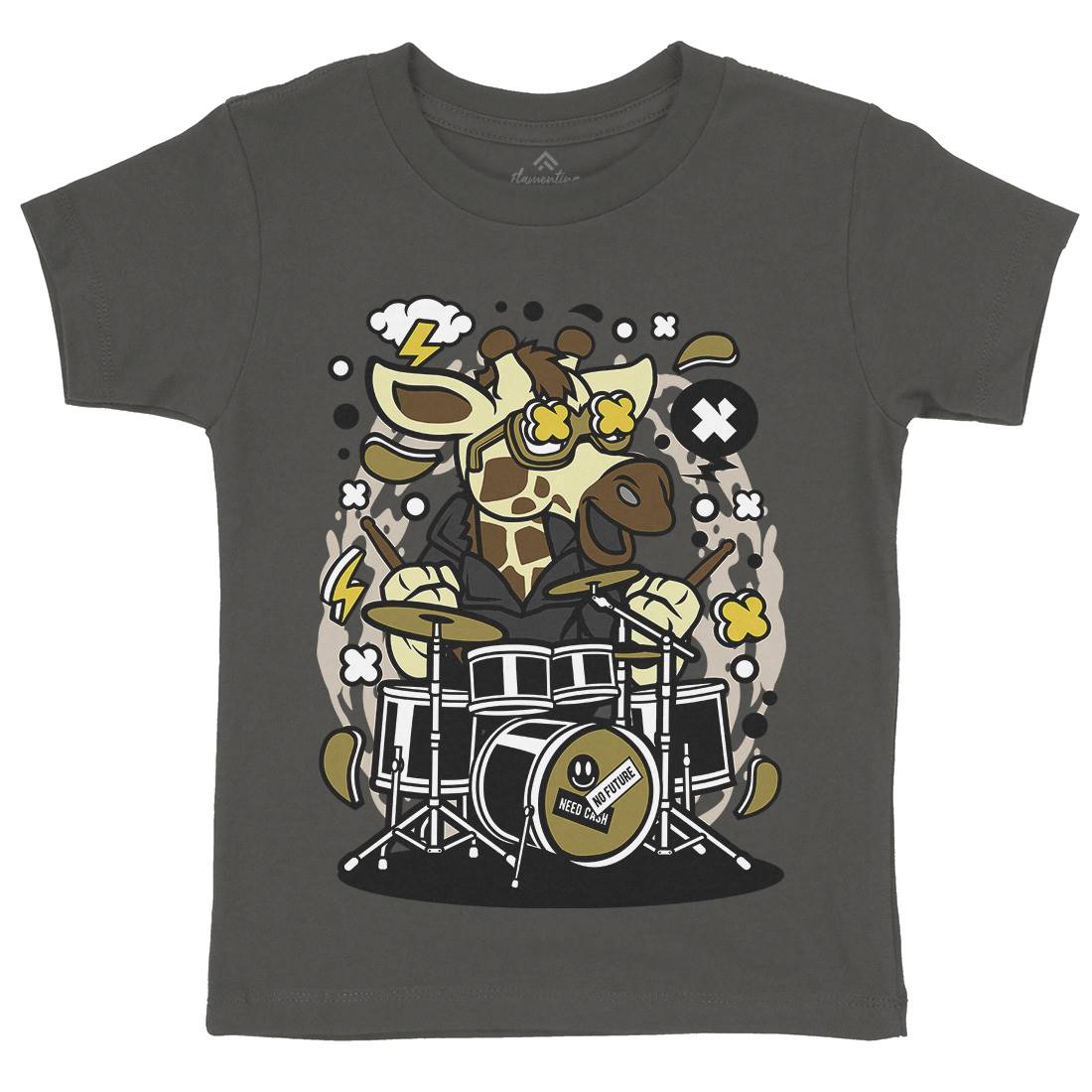 Giraffe Drummer Kids Crew Neck T-Shirt Music C552