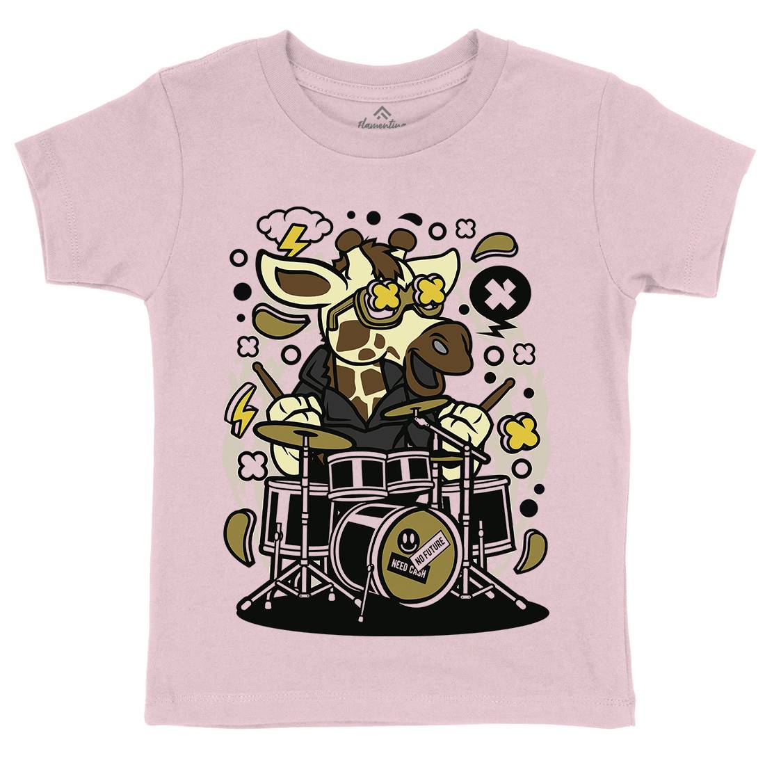 Giraffe Drummer Kids Crew Neck T-Shirt Music C552