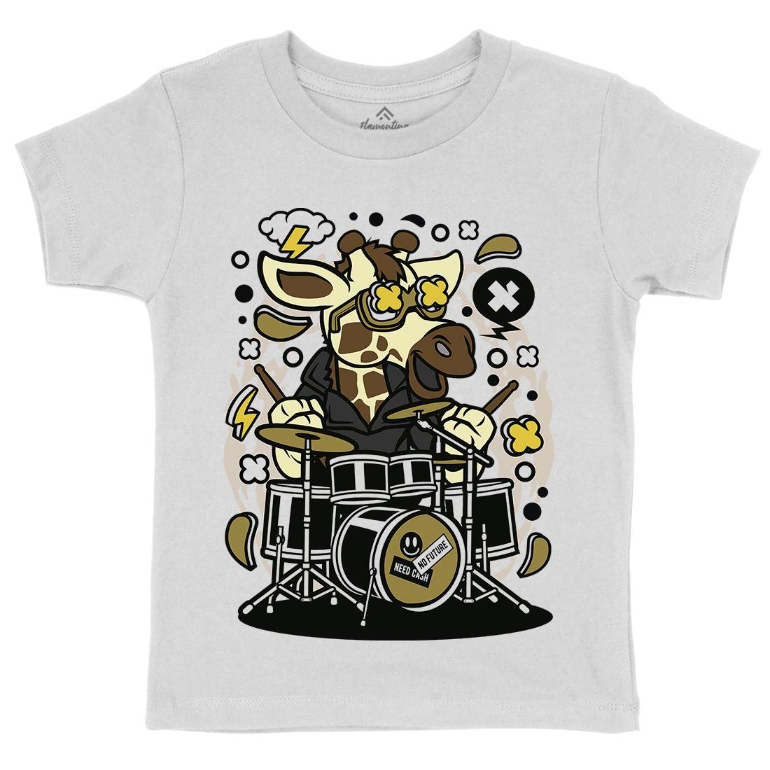 Giraffe Drummer Kids Organic Crew Neck T-Shirt Music C552