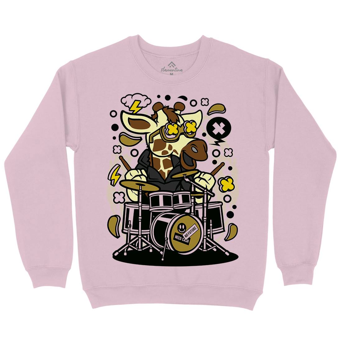 Giraffe Drummer Kids Crew Neck Sweatshirt Music C552
