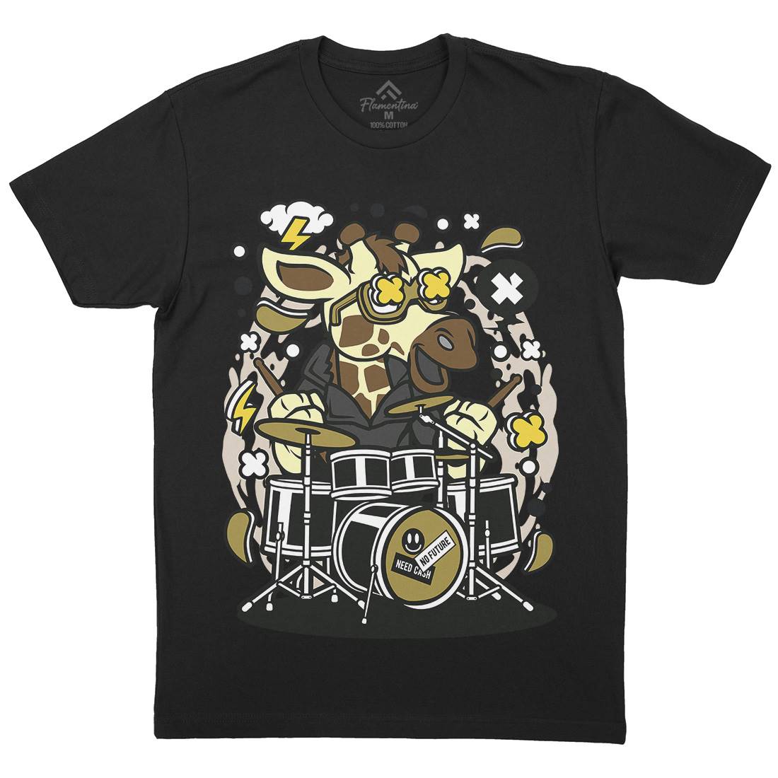 Giraffe Drummer Mens Organic Crew Neck T-Shirt Music C552