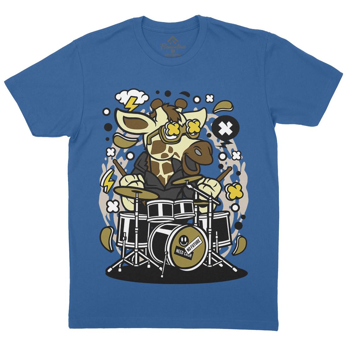 Giraffe Drummer Mens Crew Neck T-Shirt Music C552