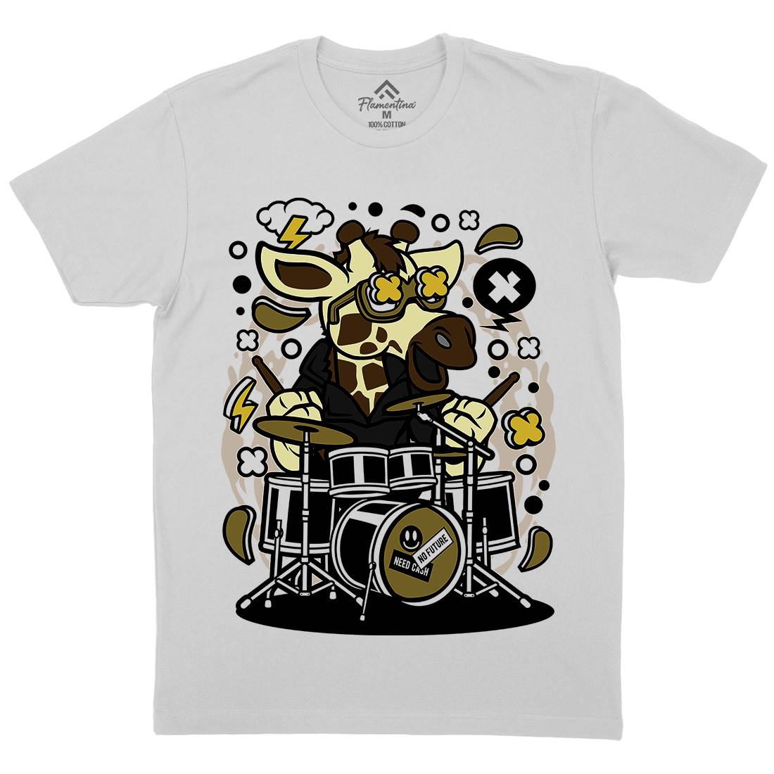 Giraffe Drummer Mens Crew Neck T-Shirt Music C552