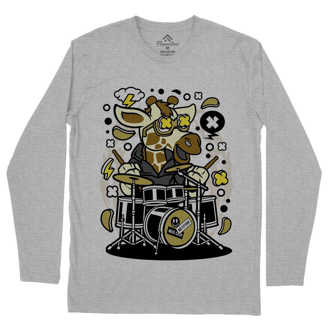 Giraffe Drummer Mens Long Sleeve T-Shirt Music C552