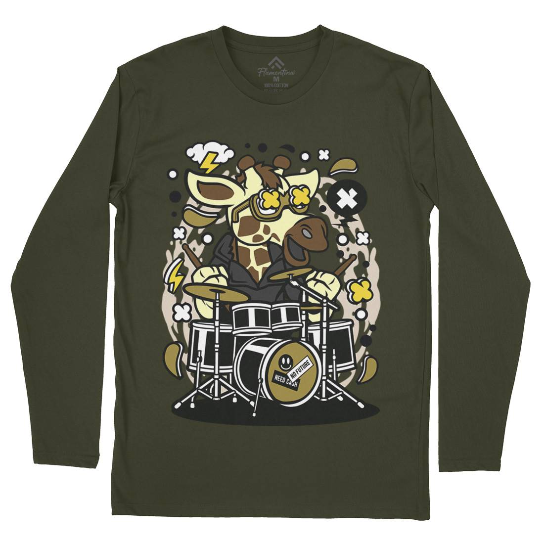 Giraffe Drummer Mens Long Sleeve T-Shirt Music C552