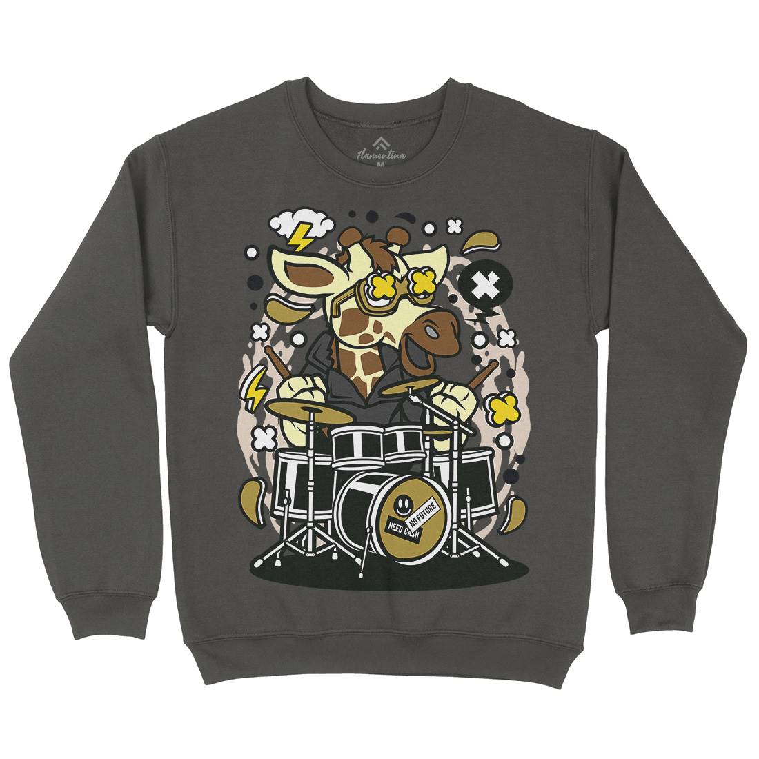 Giraffe Drummer Mens Crew Neck Sweatshirt Music C552