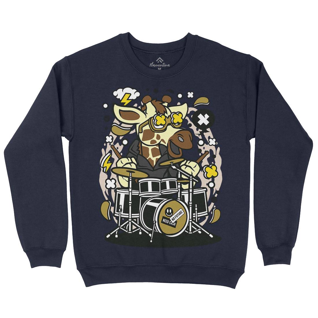 Giraffe Drummer Kids Crew Neck Sweatshirt Music C552