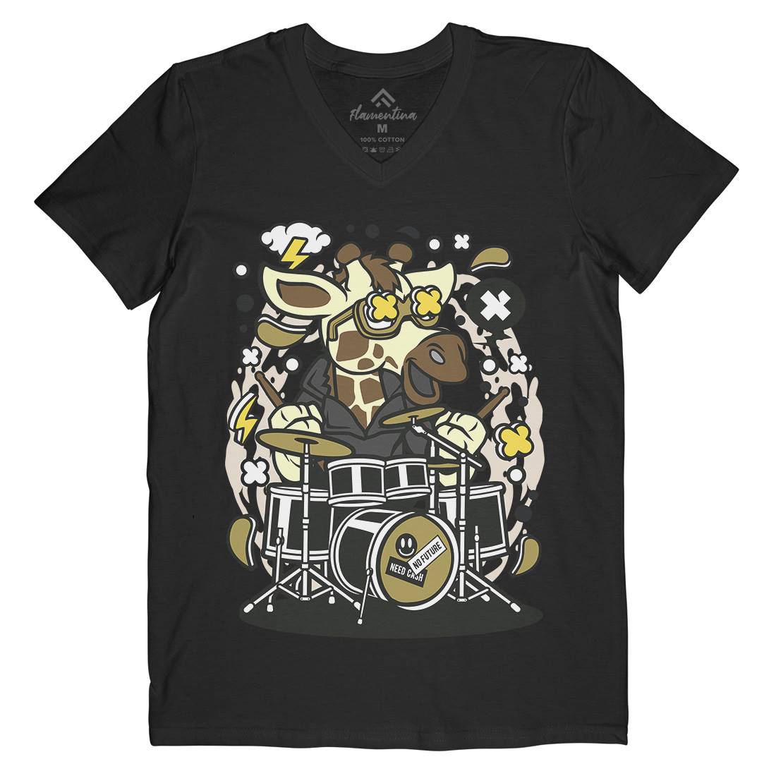 Giraffe Drummer Mens V-Neck T-Shirt Music C552