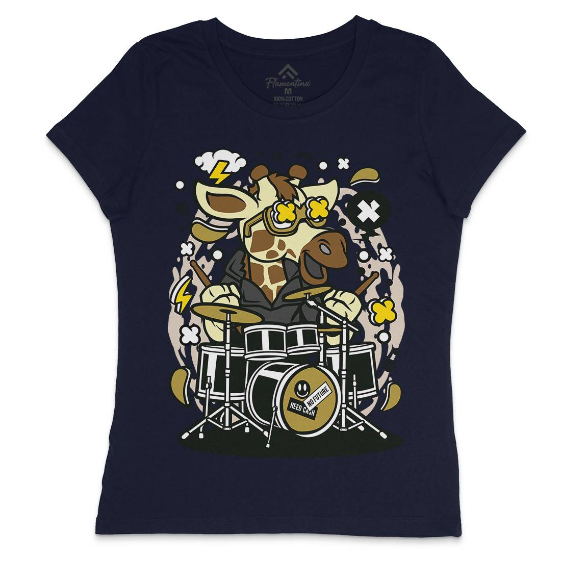 Giraffe Drummer Womens Crew Neck T-Shirt Music C552